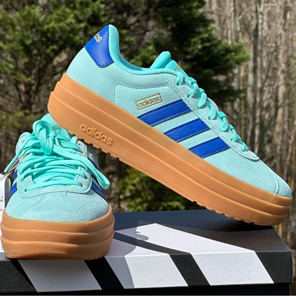 adidas Women's Aqua Teal and Royal Blue Platform Sneakers with Gum Sole